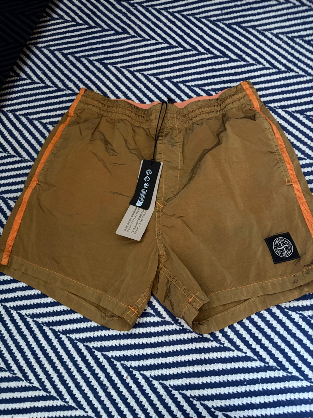 Stone Island JUNIOR kids/youth/boys Brown Shorts w/Orange trim also for swimming